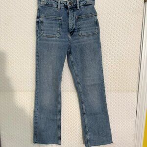 Zara Women's Blue Denim  Sailor Flare Jeans Size 2- Raw Edge, Front Pockets EUC